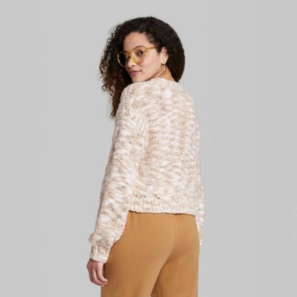 Wild Fable Large Cream Women's Rhinestone Button Front Cropped V-Neck Cardigan - Picture 9 of 13